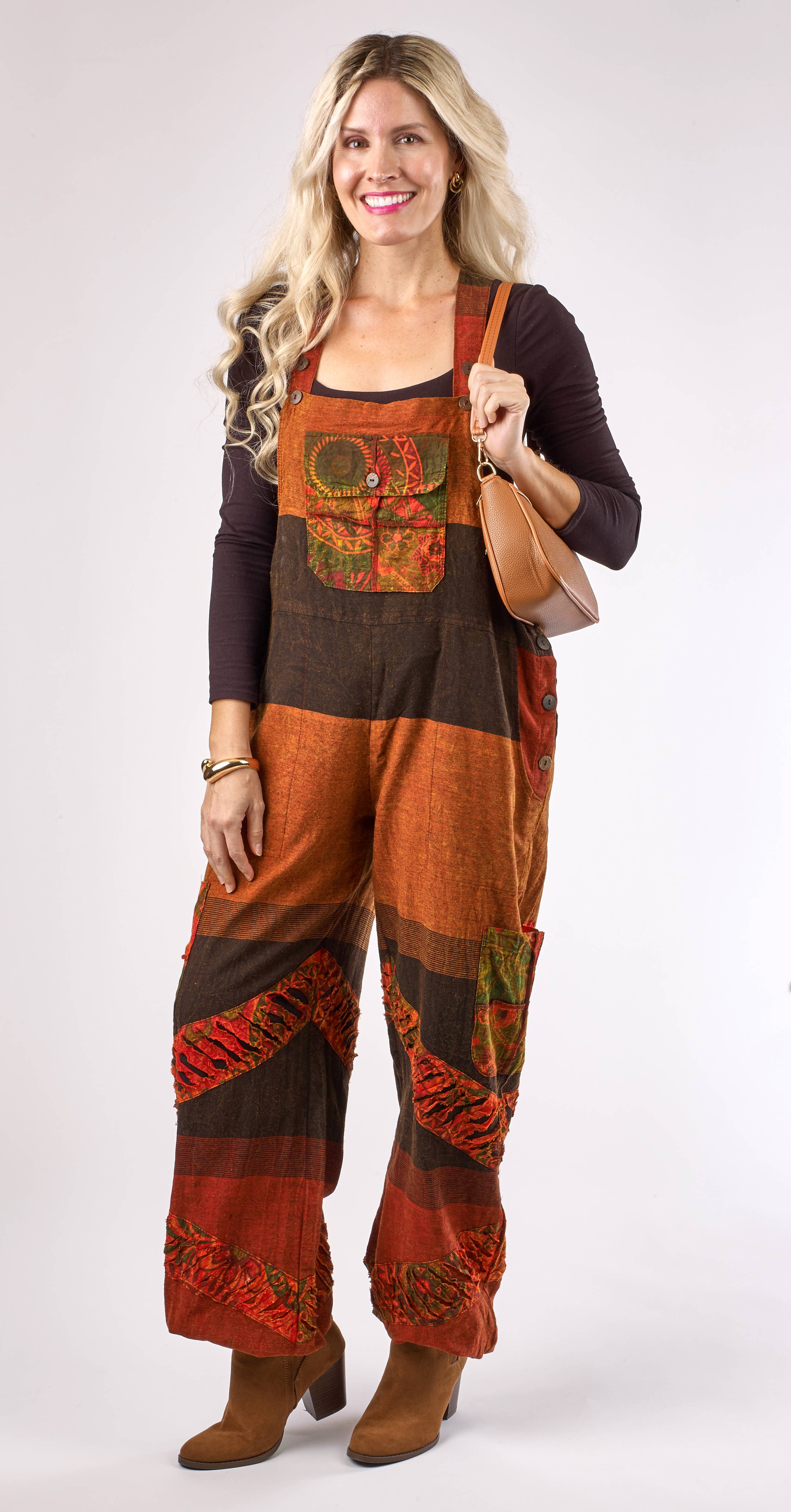 Kaleidoscope Accessories - Wholesale Overalls - Women's - Textured Cotton Patch Overalls, 2 Assorted9