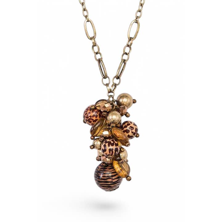 Artini Accessories - Vente Colliers à pendentif - Collier pendentif avec perles imprimées animalier mélangées