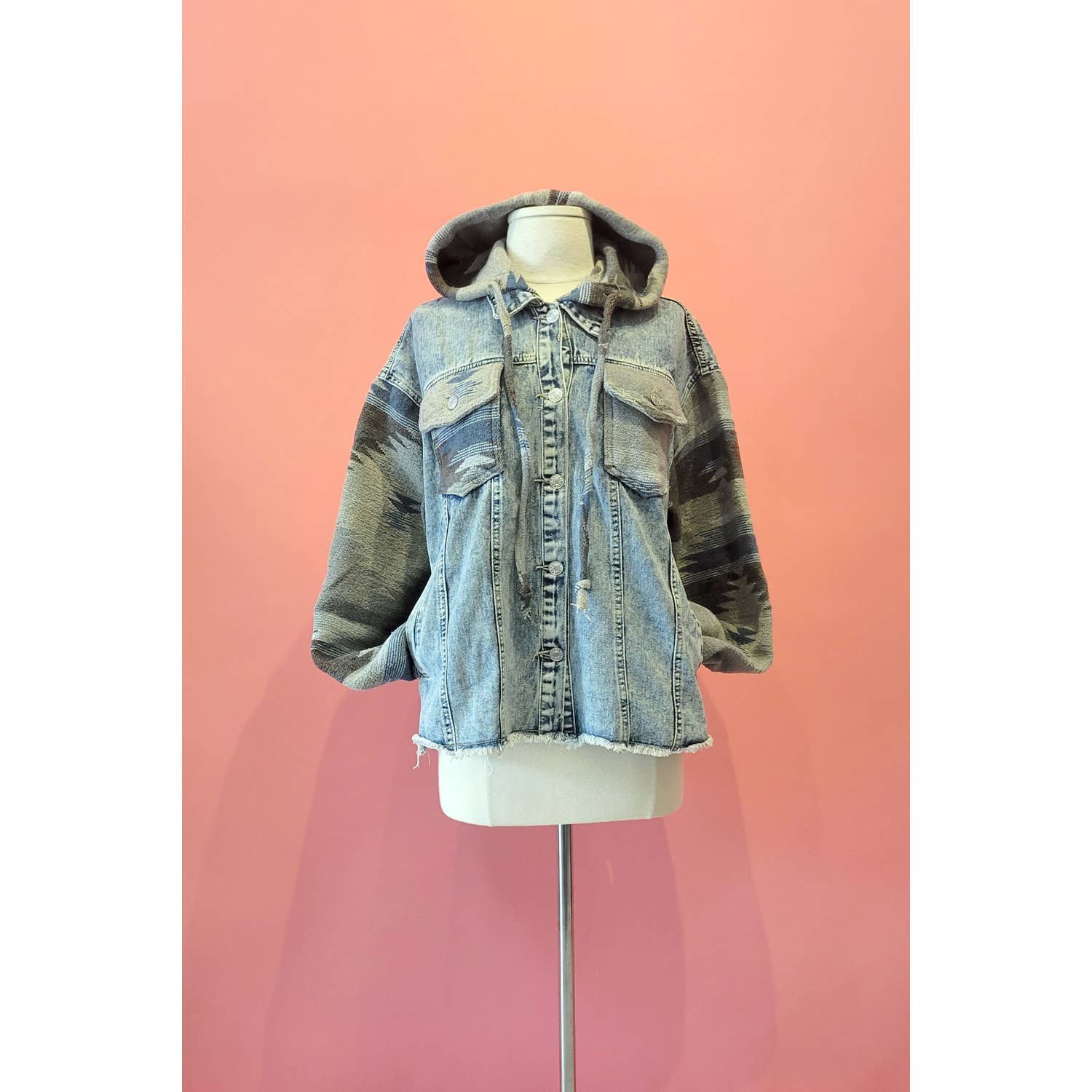 Mapcie – wholesale Shirt Jacket/Shacket - Women’s – WASHED AZTEC DENIM SHACKET WITH POCKET24