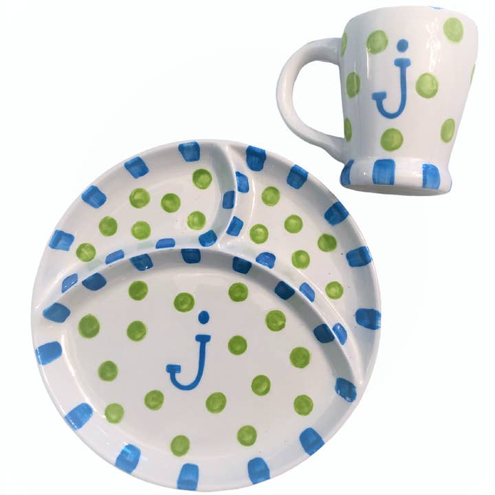 Blue Divided Plate & Cup for wholesale by Kricket Lane Designs