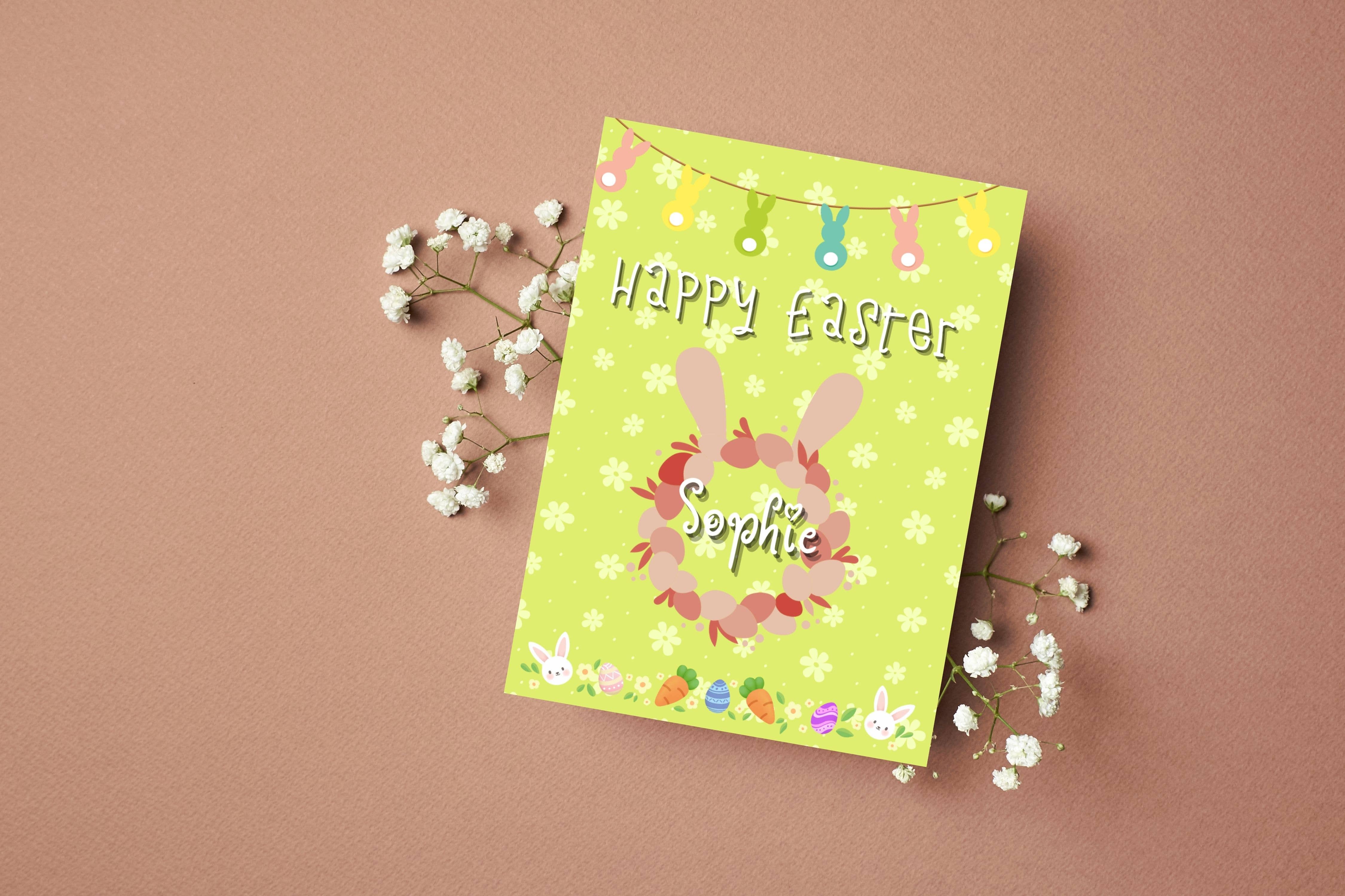 Printicole - Wholesale Easter Card - Personalised Name Kids/Children's Happy Easter Greeting Card0