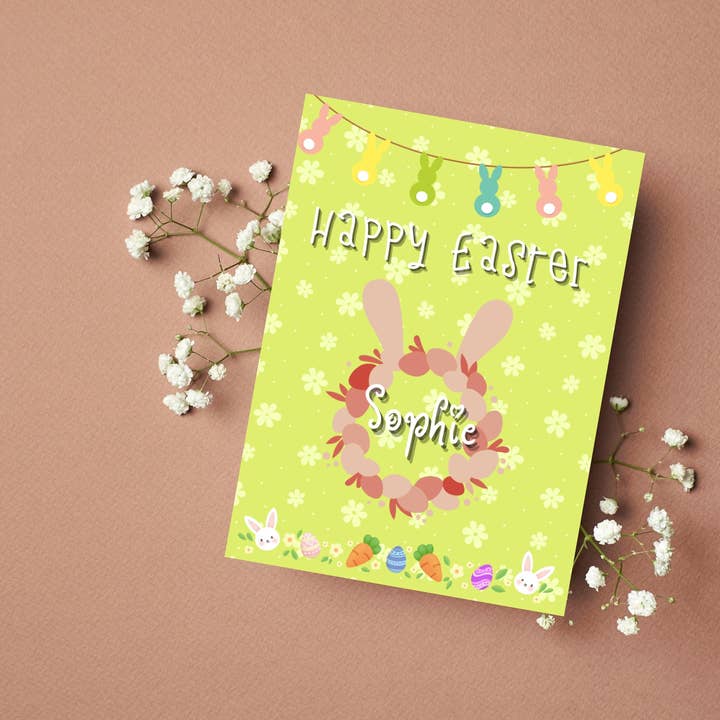Printicole - Wholesale Easter Card - Personalised Name Kids/Children's Happy Easter Greeting Card