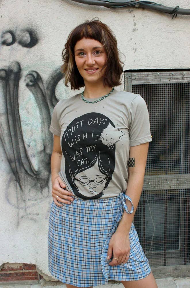 Yonder Studios - Wholesale Screen Printed T-Shirt - Women's - I Wish I Was My Cat Shirt0