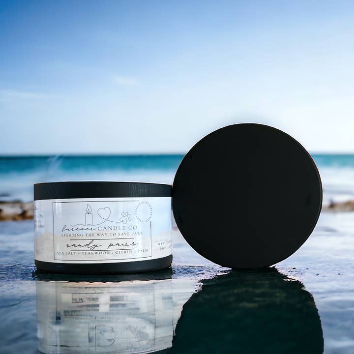 Sandy Paws Double Wick Candle for wholesale by Furever Candle Co.