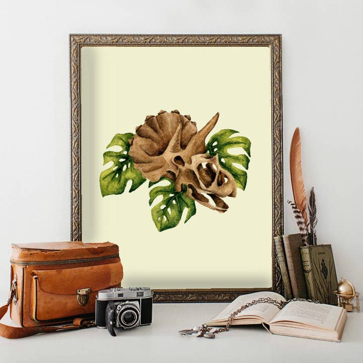 Impression d'art de crâne de tricératops, décoration murale de dinosaure pour la vente par Kaleigh Day Art
