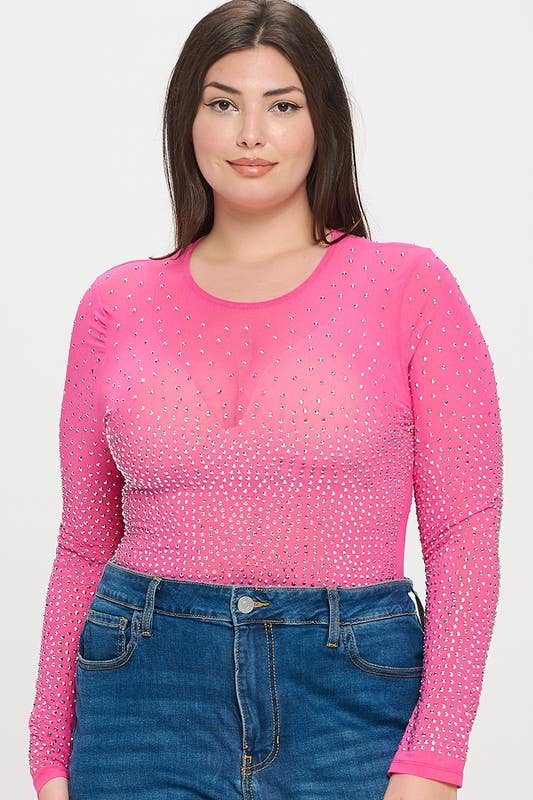 Curve Market - Wholesale Bodysuit - Women's - PLUS SIZE RHINESTONE STUDDED MESH BODYSUIT14
