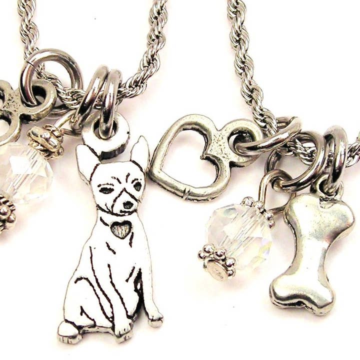 Chihuahua And Dog Bone Set Of 2 Rope Chain Necklaces Dog Mom for wholesale by Chubby Chico Charms