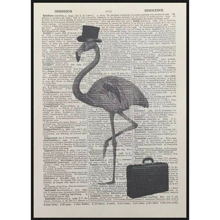 Flamingo Dictionary Wall Art Print - Bird Animal Print for wholesale by Parksmoonprints