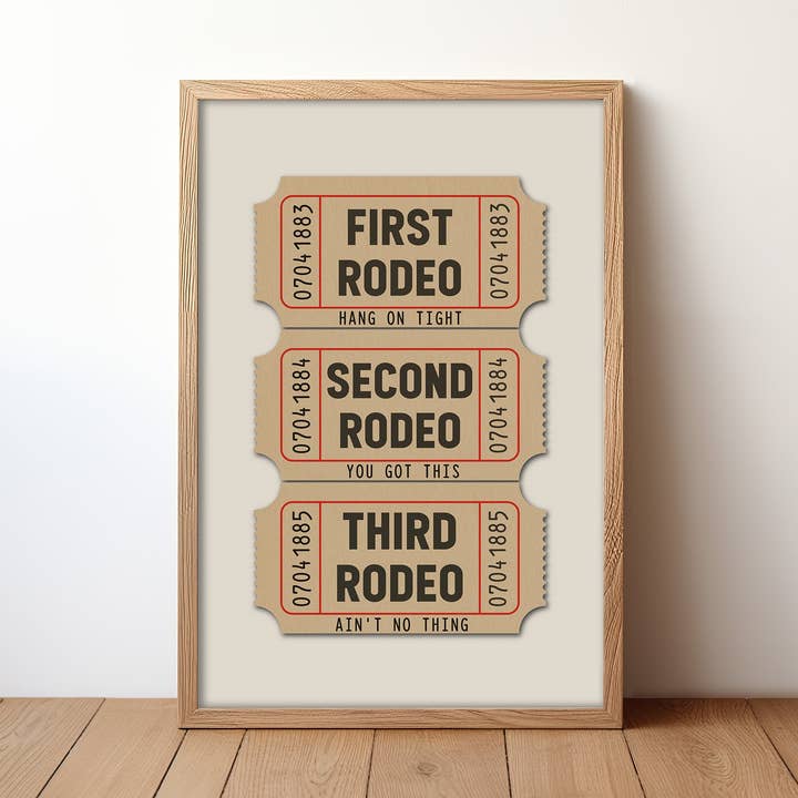 First Rodeo Ticket Stub Art Print Tan (FLAT) for wholesale by Tejas Country Club