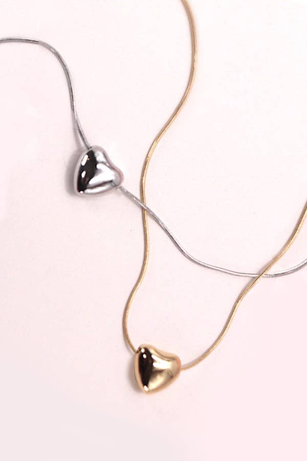 JOSSLYN by wall to wall - Wholesale Pendant/Charm Necklace - MINI PUFF HEART PENDANT SNAKE CHAIN NECKLACE | 80N5034