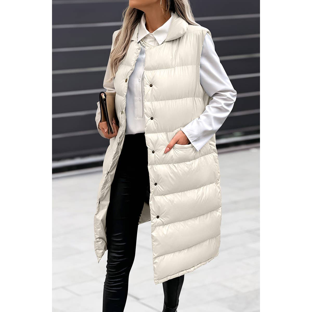 Supreme Fashion - Wholesale Outerwear Vest - Women's - Solid Button Down Puff Vest Padded Jacket1
