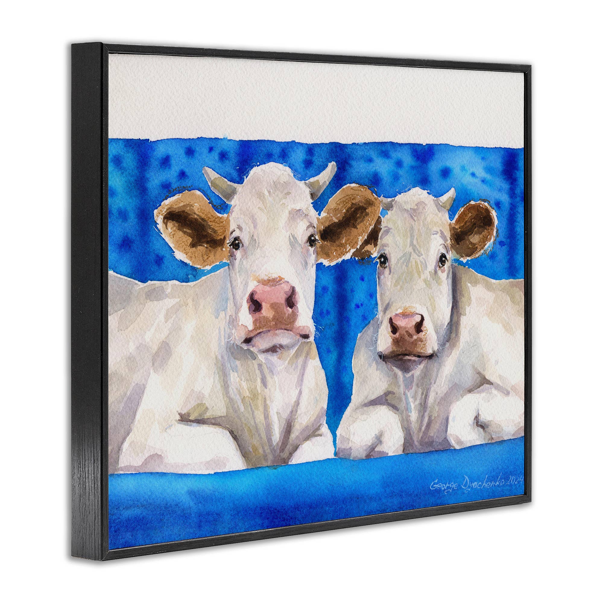Stupell Industries - Wholesale Wall Sign - Two White Cows on Blue - Framed Wall Art13
