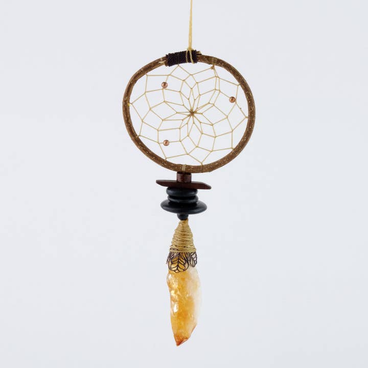 Monague Indigenous Crafts & Gifts - Wholesale Dream Catcher - 2.5" Twig Dream Catcher detailed with Citrine Point