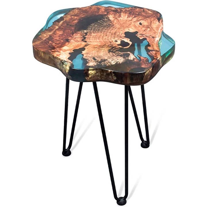 Tuzech Leather – wholesale Sidobord – Bord i naturlig kant med epoxiharts och valnötsträ, 20-tums hairpin-ben