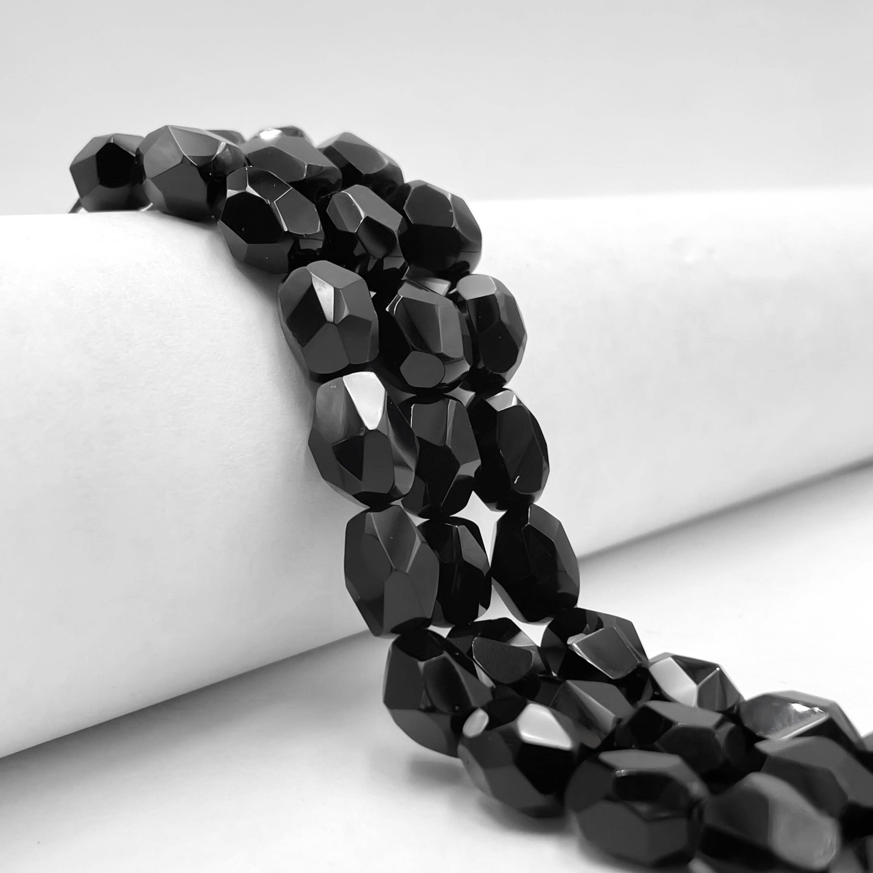 CRCBEADS - Wholesale Beads - Natural Black Onyx Faceted Nugget Beads Approx. 9x13mm 15.5" Strand0