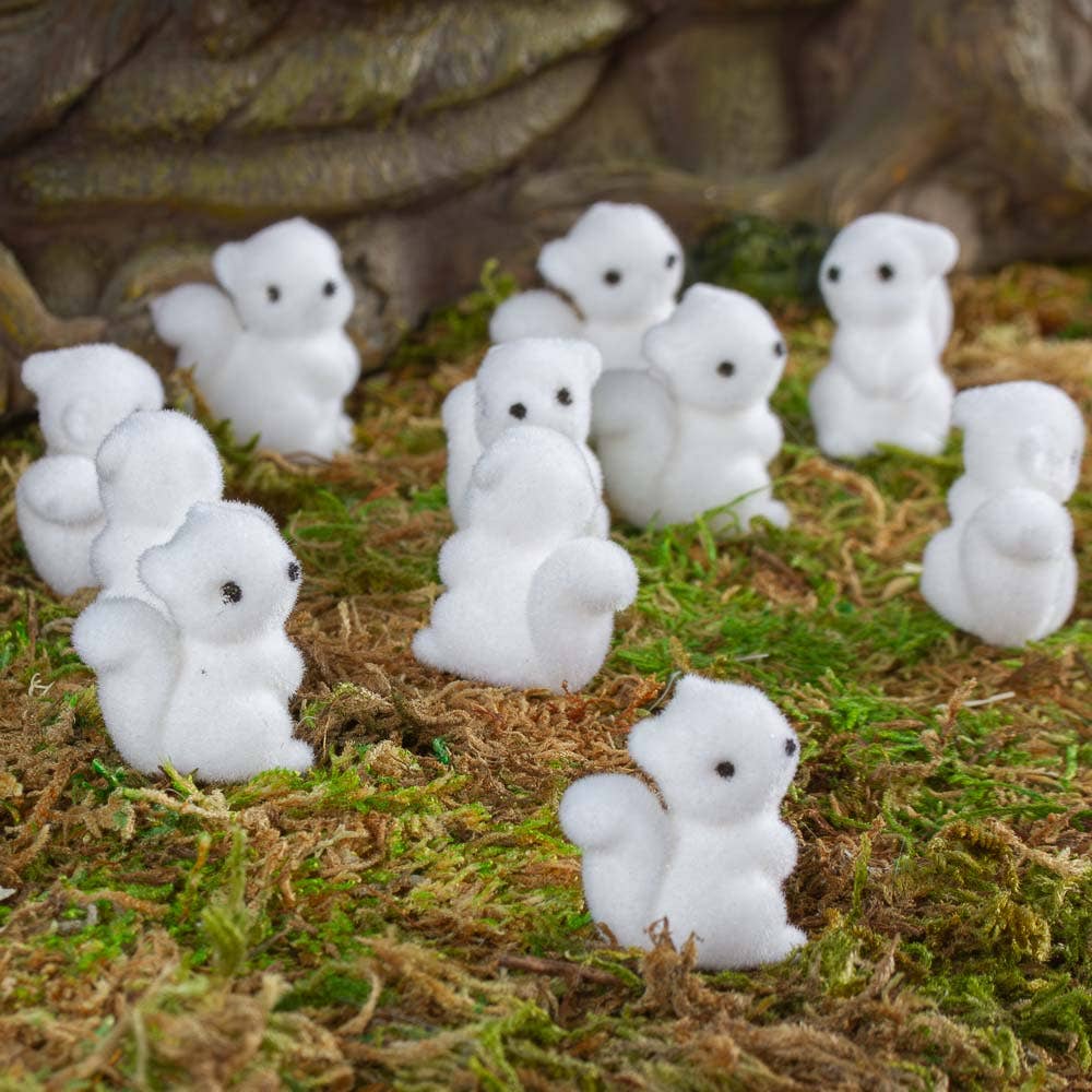 Factory Direct Craft – wholesale Decorative figurine – 1" Miniature White Flocked Squirrels (Bag of 12)4