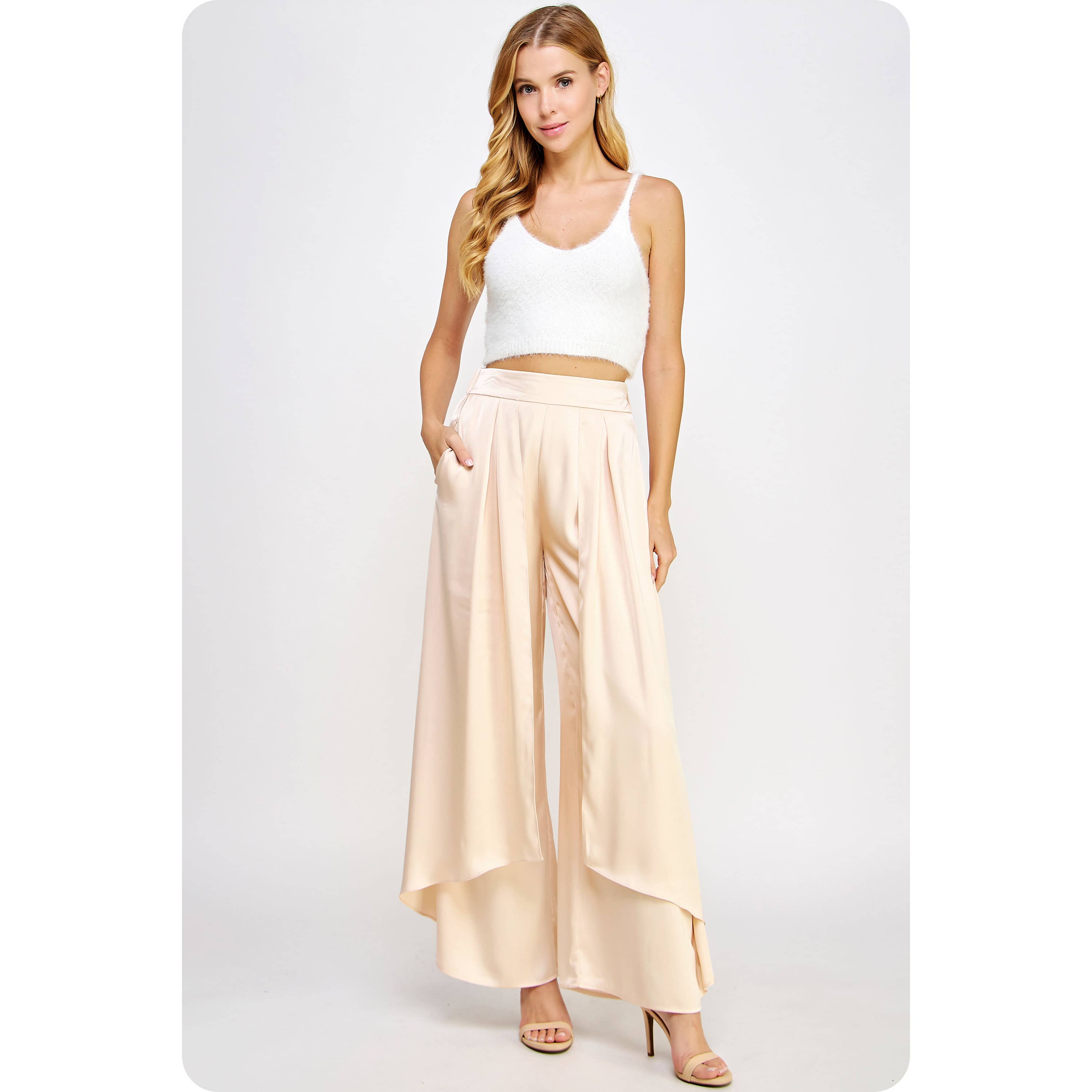 Strut & Bolt – Engroshandel Bukser - Dame – Overlay Satin Bukser Med Brede Ben3