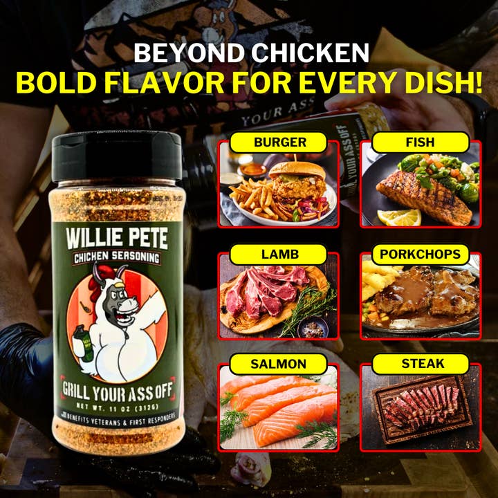 Grill Your Ass Off - Spices, Rubs, Seasonings, Sauces, Jerky - Wholesale Dried Spice Mix - Willie Pete Chicken Seasoning - Poultry, Garlic, Pepper