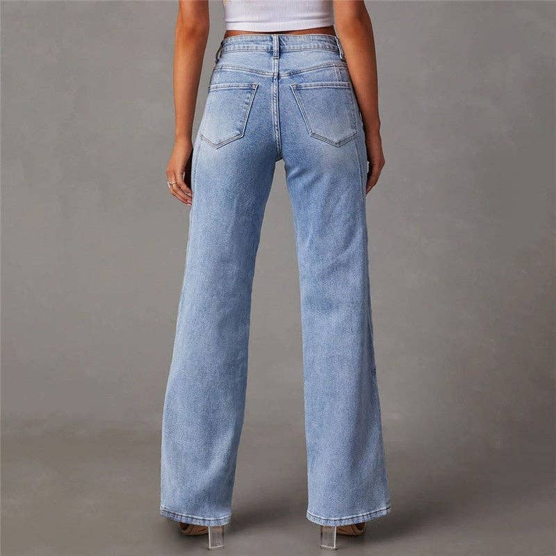 LIGHT BLUE Casual Loose High Waisted Wide Leg Washed Jeans for wholesale on Faire1