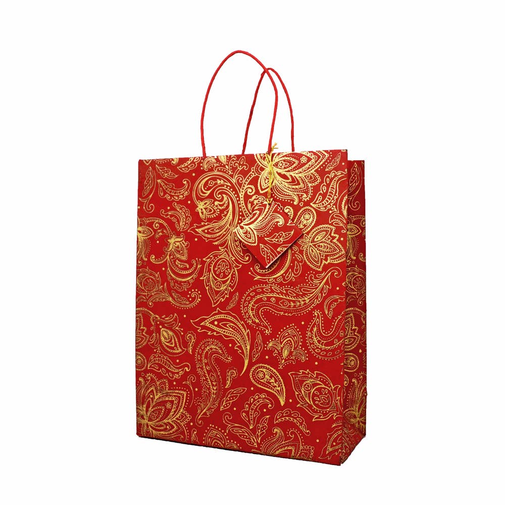 Fair to Trade Ltd - Wholesale Gift Bag - Handmade Floral Paisley Gold Recycled Paper Gift Bags 4