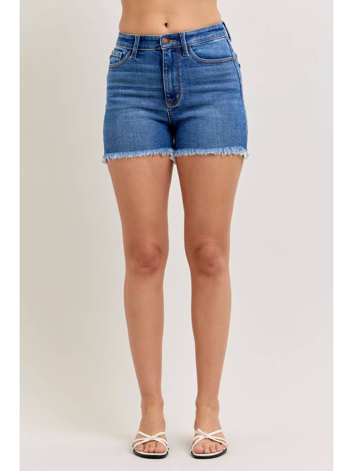 Watermelon Apparel - Wholesale Shorts - Women's - Judy Blue High Waist Dark Wash Slim Fray Shorts
