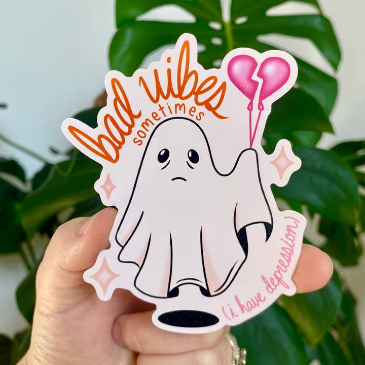 Bad Vibes Sometimes - Sad Ghost Waterproof Vinyl Sticker for wholesale by Luck and Lavender Studio