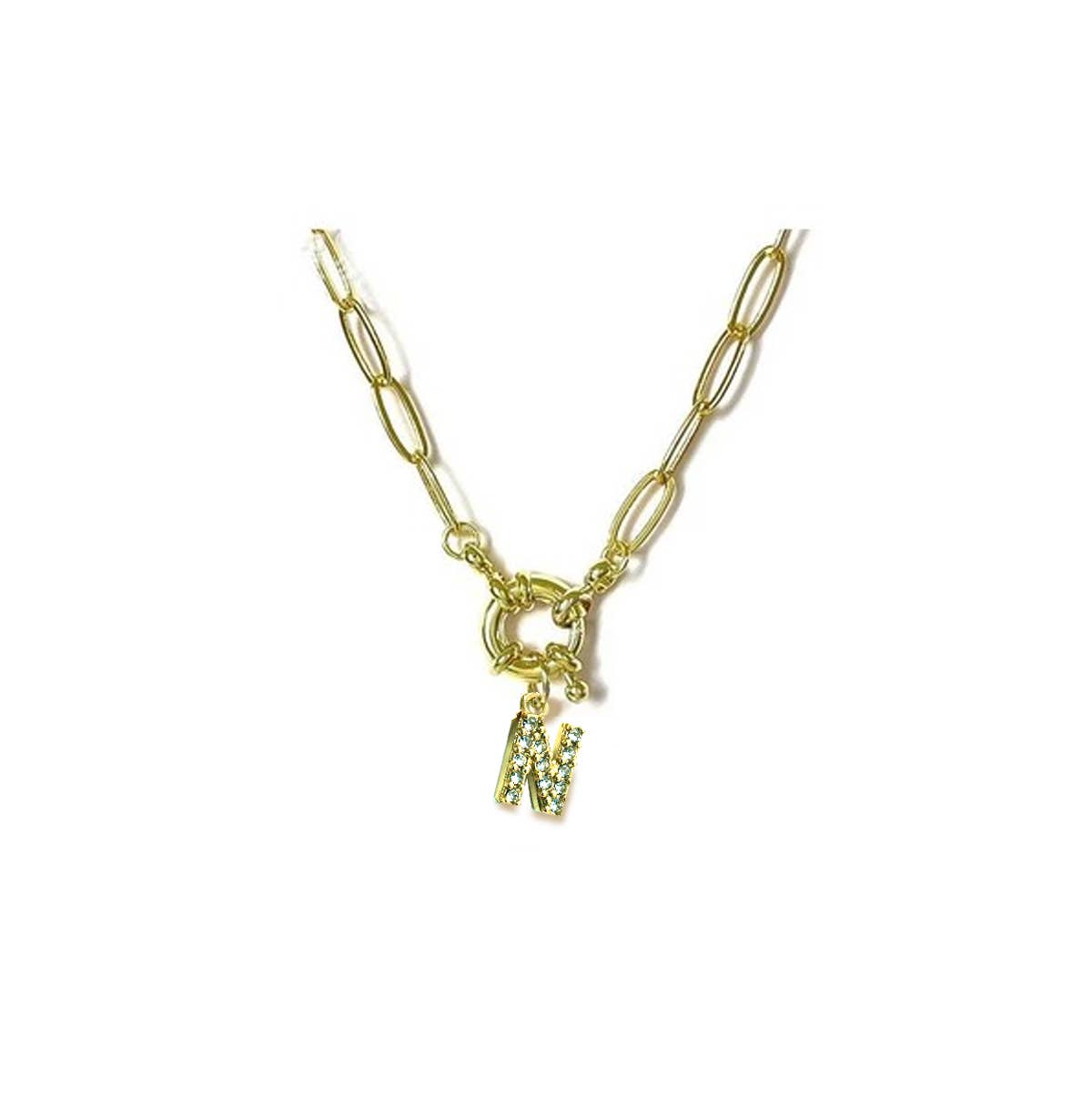 JOSSLYN by wall to wall - Wholesale Pendant/Charm Necklace - 18K STAINLESS STEEL RHINESTONE INITIAL NECKLACE | 40NK948613