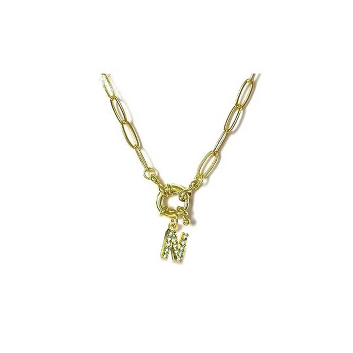 JOSSLYN by wall to wall - Wholesale Pendant/Charm Necklace - 18K STAINLESS STEEL RHINESTONE INITIAL NECKLACE | 40NK948613