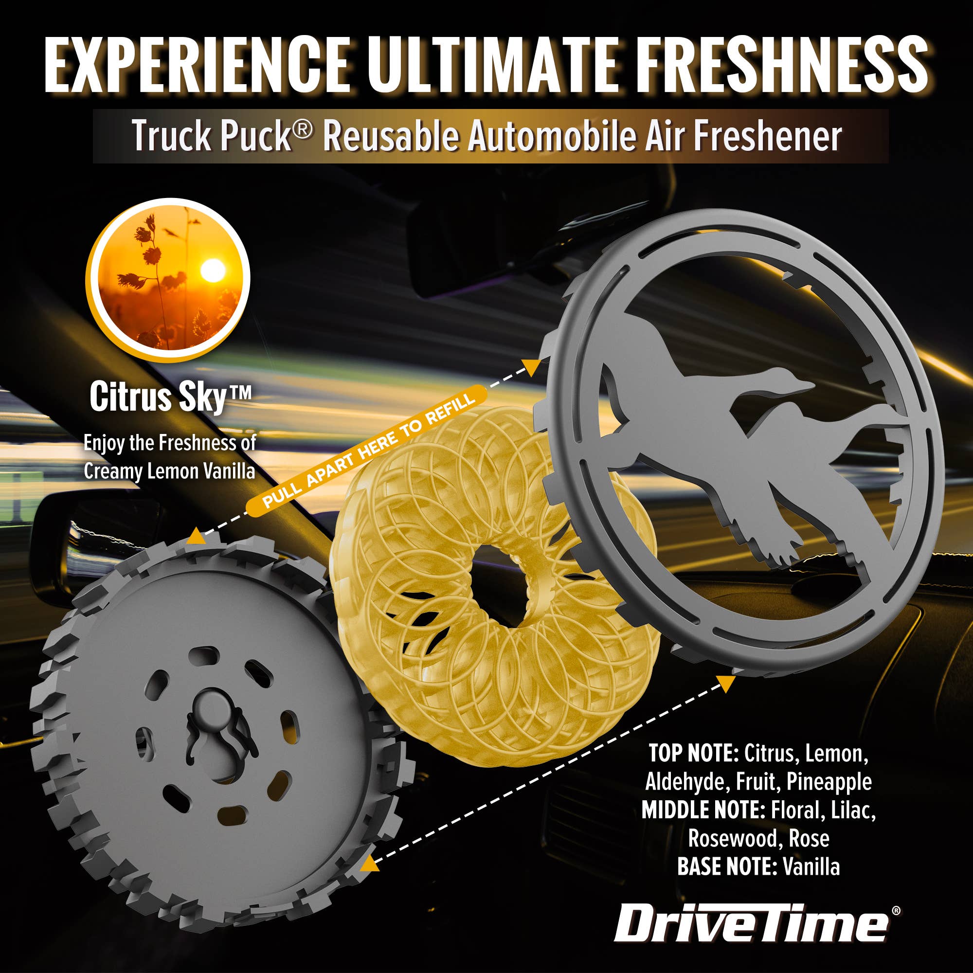 Belle Aroma® - Wholesale Car Freshener - Unisex - Truck Puck® Citrus Sky Car Vent Clip Air Freshener5