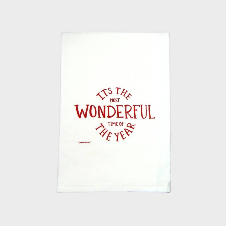Wonderful Time Dish Towel | Tea Towel | Christmas Dish Towel for wholesale by Green Bee Tea Towels