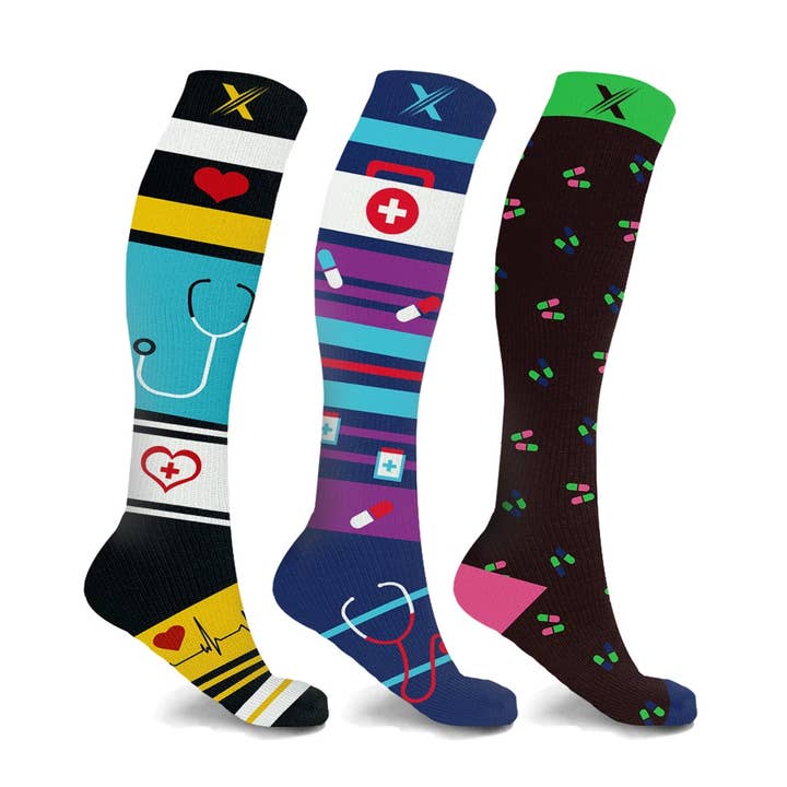 NURSE INSPIRED COMPRESSION SOCKS - 3 ASST STYLES for wholesale by Extreme Fit Wholesale