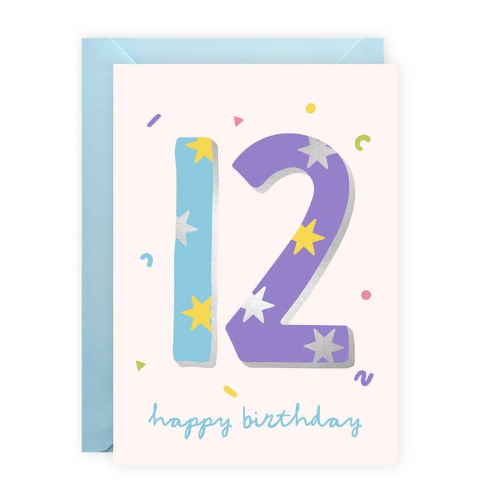 Foiled Unisex 12th Birthday Card - Age Twelve - Stars for wholesale by Painted Parasol Studio