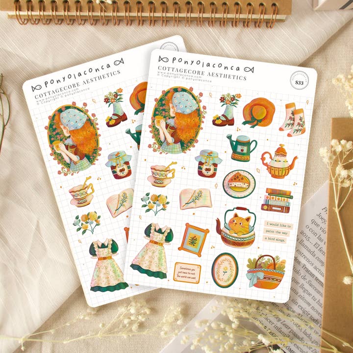 Cottagecore Aesthetics Sticker Sheet for wholesale by ponyolaconca