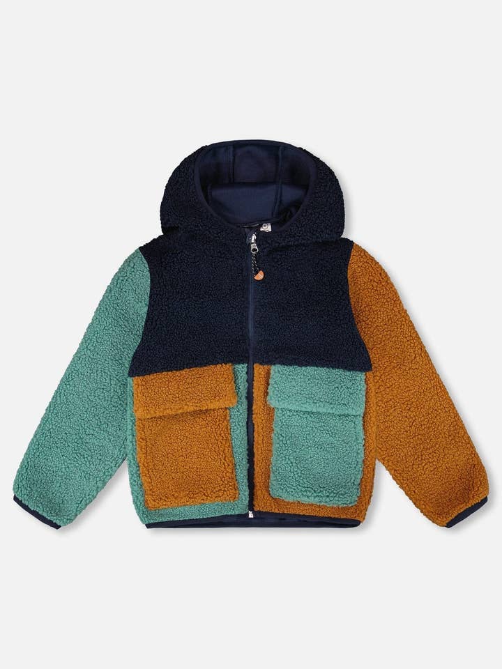 Sherpa Jacket Navy Colorblock for wholesale by Deux par Deux