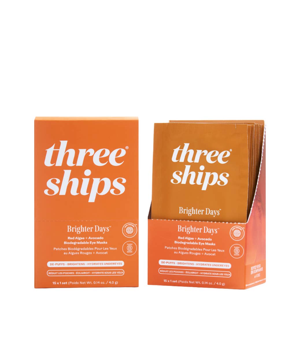 Three Ships (No Duties | Ships from US/CA | USMCA Compliant) - Wholesale Eye Treatment Mask - Brighter Days Eye Mask - Display (15 x 1-ct Sachets)