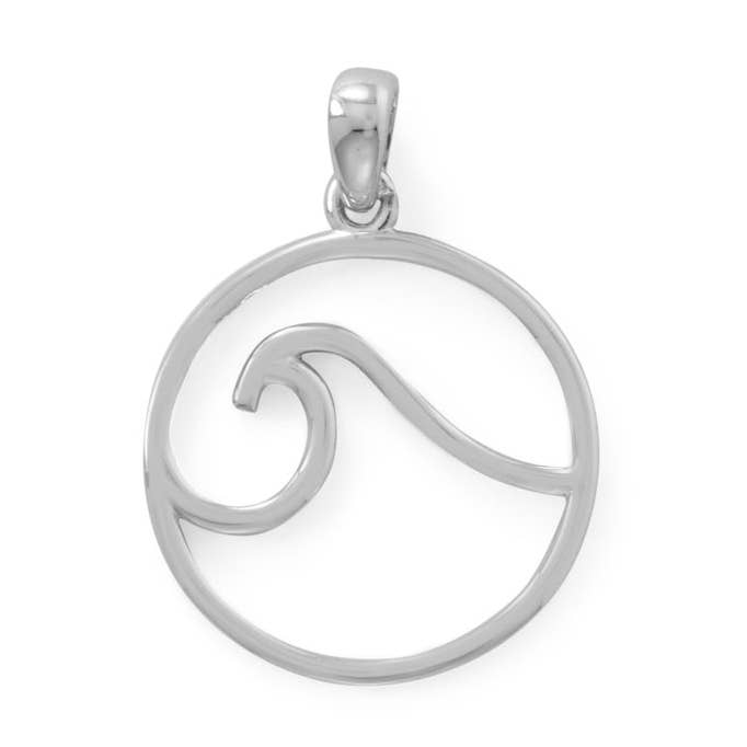 Rhodium Plated Outline Wave Pendant for wholesale by Silver Stars Collection