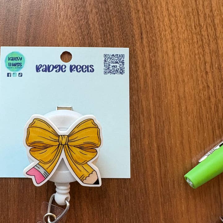 Katesy Things - Wholesale Badge Accessory - Women's - Pencil Bow Badge Reel - Teacher0