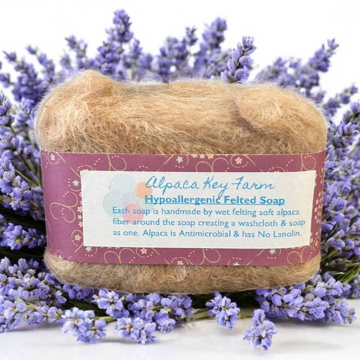 Felted Alpaca Soap Natural Exfoliating Gift Bar - LAVENDER for wholesale by Alpaca Key Farm LLC
