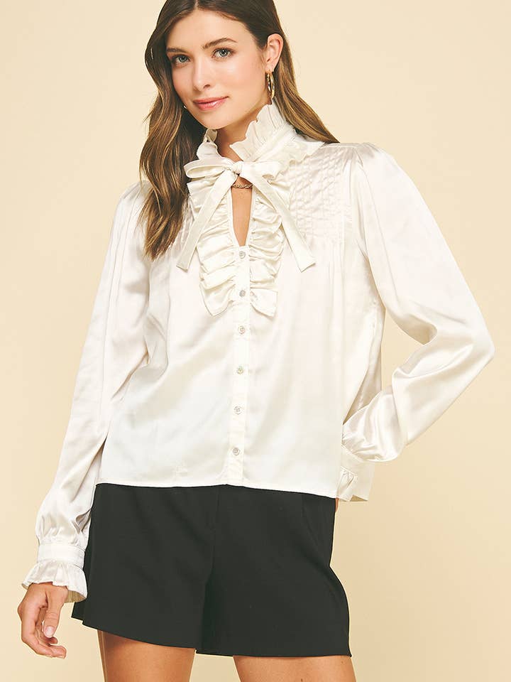 SILKY RUFFLED BUTTON DOWN SHIRT - 6421T for wholesale by PINCH