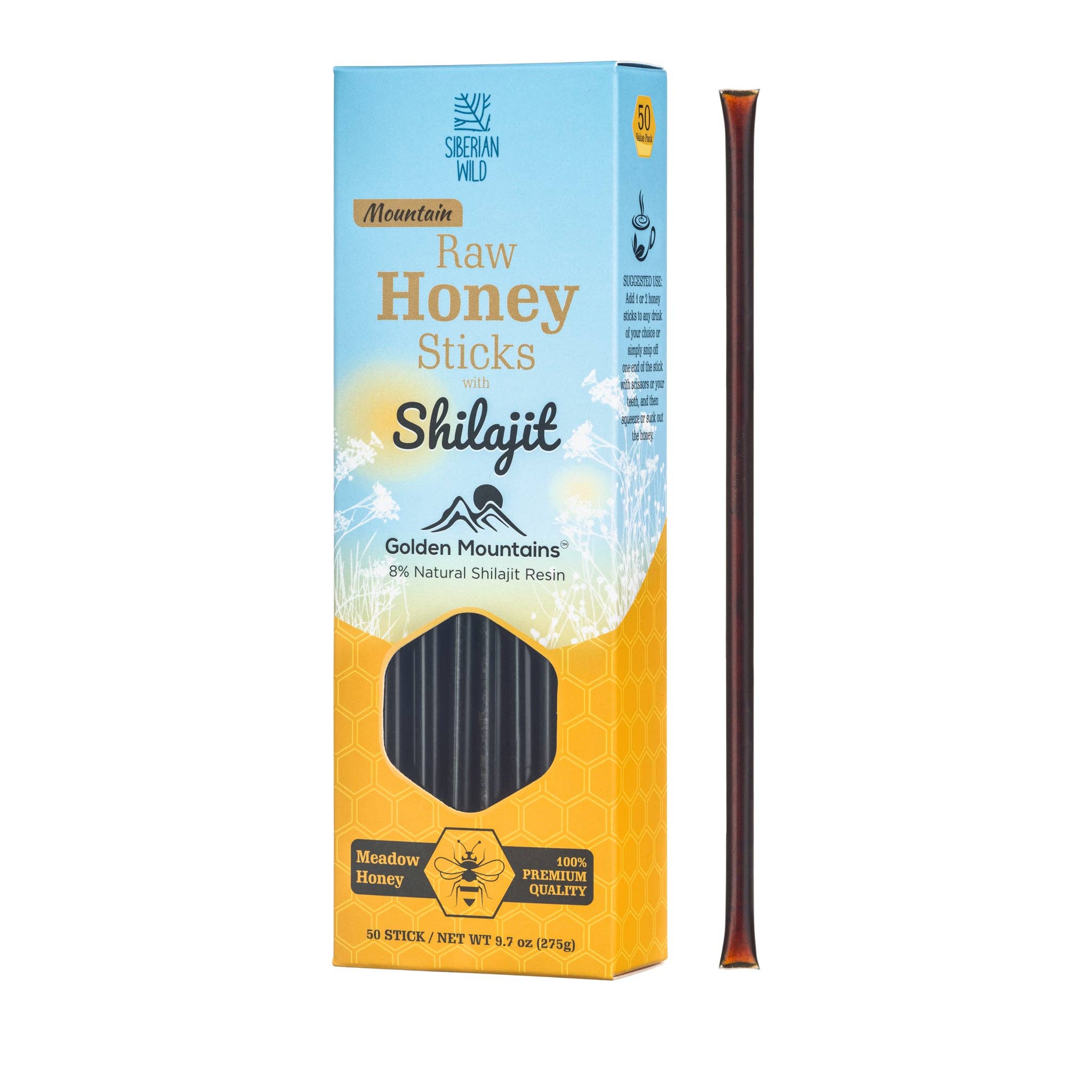 SiberianGreen - Wholesale Honey - Siberian Wild Meadow Honey Sticks with 8% Shilajit – 50 Pack Portable Honey Superfood for Active Lifestyles5