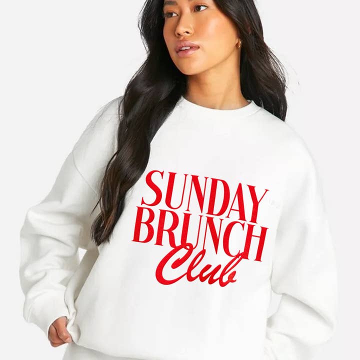 White Sunday Brunch Club Sweatshirt for wholesale on Faire