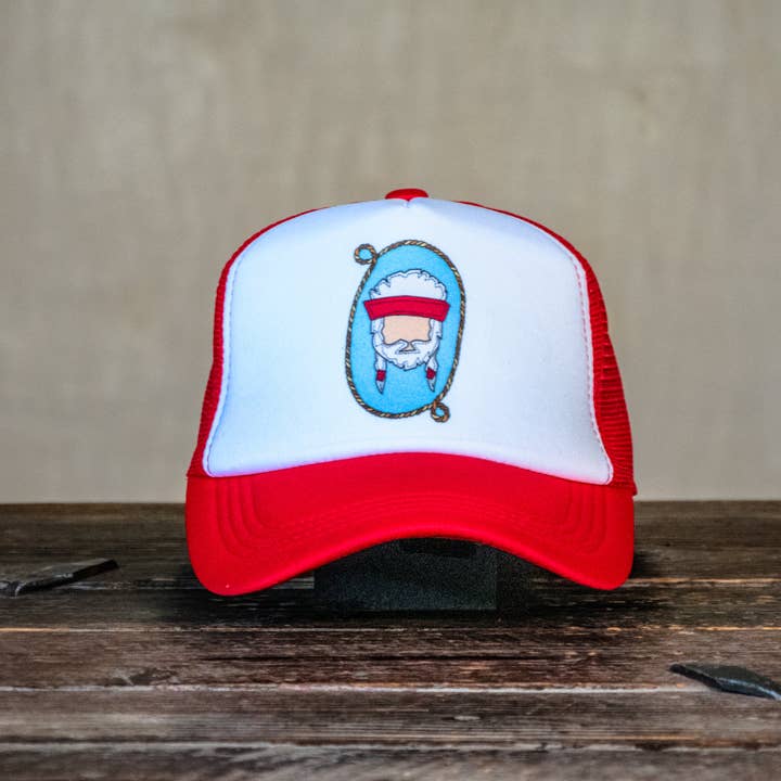 Trucker Hat | Håndtrykt | Willie med Lasso | Rød Hat for engroshandel hos In Blue Handmade