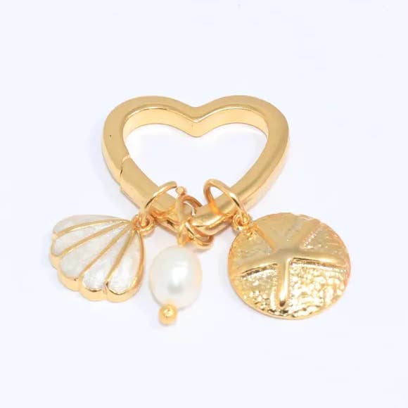 19 mm hjärtformad nyckelring med strandinspirerade berlocker, för wholesale av QueenJewelryM