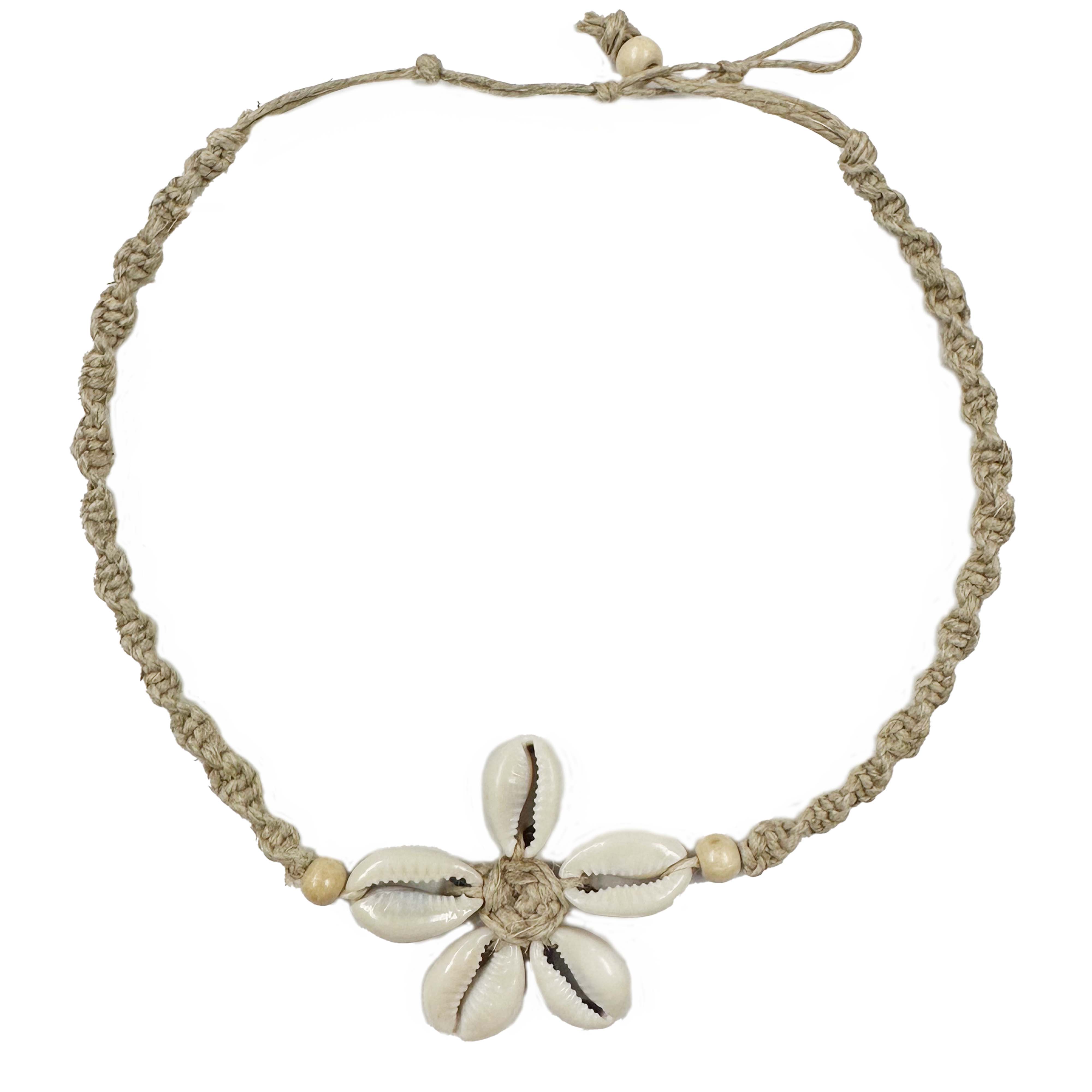 Natalia - Wholesale Pendant/Charm Necklace - Hand Braided Daisy Cowrie Shell  Pendant Necklace-PC0