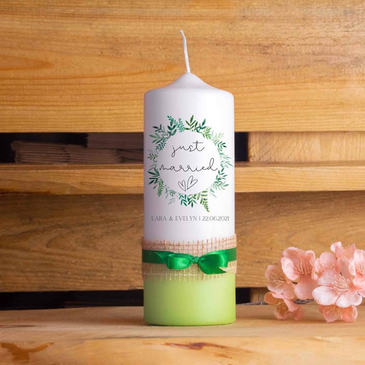 Bryllupslys | Just Married | Personlig for engroshandel hos Die Kerzenwerkstatt