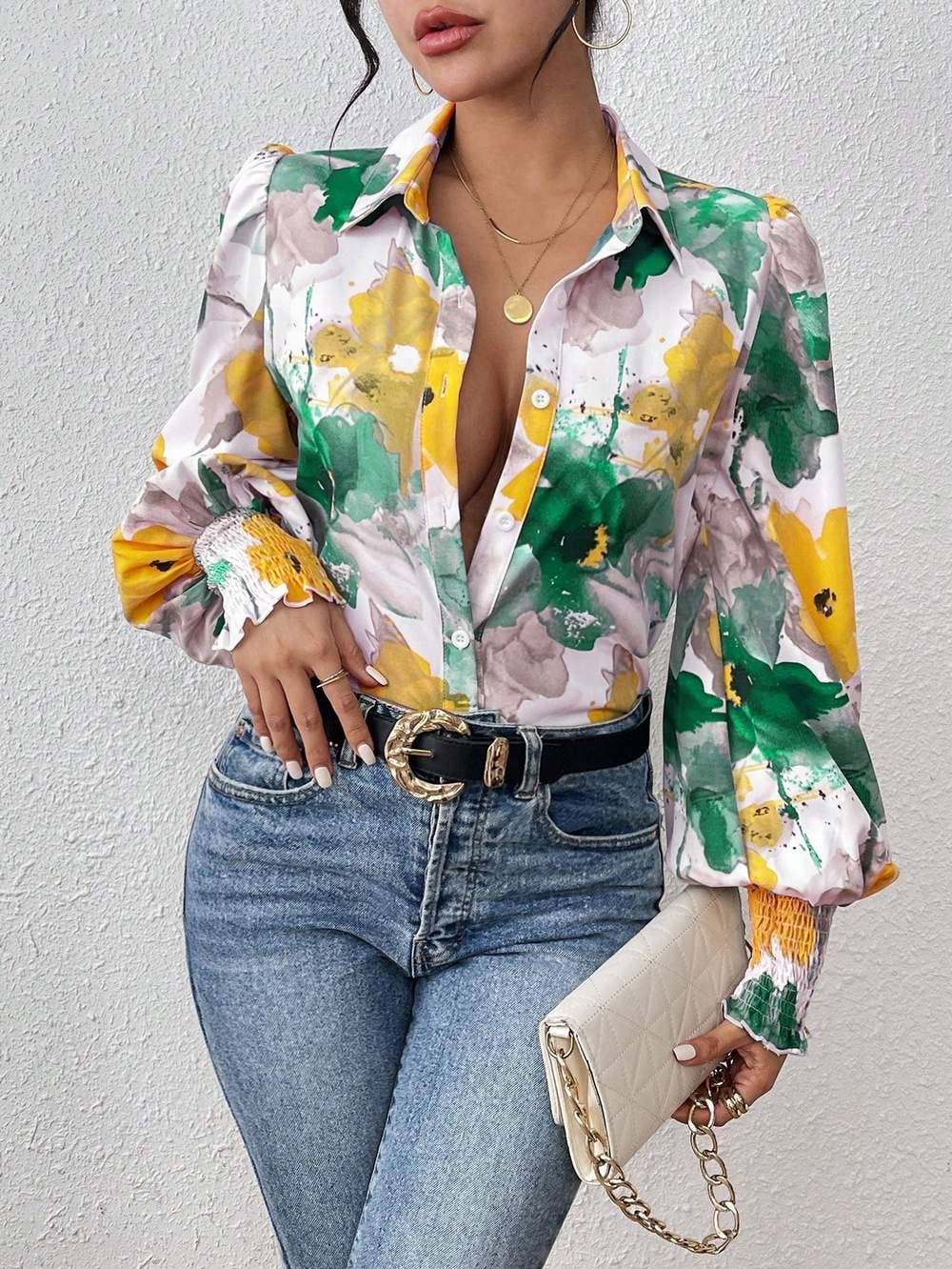 Fashion Combination - Wholesale Button Down Shirt - Women's - priv floral print lantern sleeve shirt10