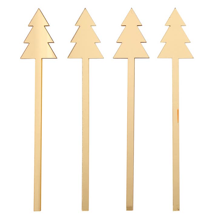 Santa Barbara Design Studio by Creative Brands - Wholesale Drink Stirrer - Mirrored Gold Tree Stir Sticks - Set of 40