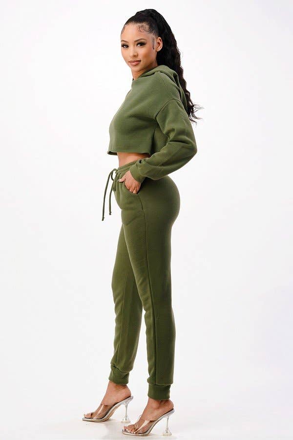 Lime All the Time – Engroshandel Top- og buksesæt (IKKE Loungewear) - Dame – 2 PC sæt afgrøde hættetrøje og matchende sved bukser9