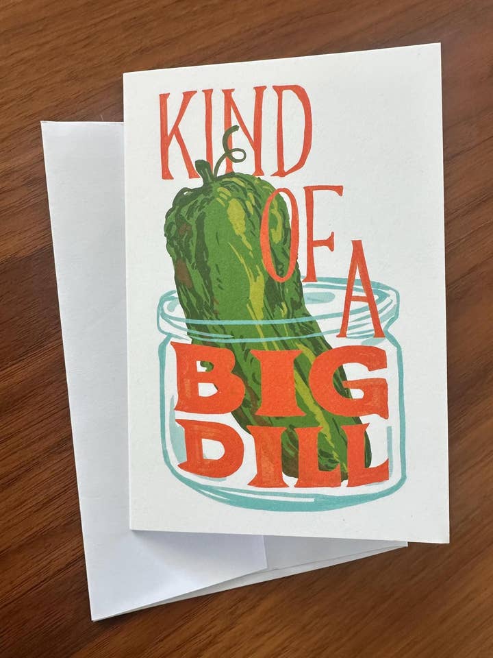 Carte de vœux avec jeu de mots sur le bocal à cornichons écologique pour la vente par Jennifer Yung Art