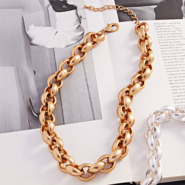 Sensibling Corp. - Wholesale Link & Chain Necklace - Chunky Two Tone Interlink Metal Chain Necklace4